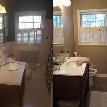 Pike Plumbing - Before and after of hall bath for one of our clients. After removing the wall tile, we installed the new cabinetry, plumbing and lighting. - Plumbing Near Me - Kennesaw, Georgia Pike Plumbing - Before and after of hall bath for one of our clients. After removing the wall tile, we installed the new cabinetry, plumbing and lighting. - Plumbing Near Me - Kennesaw, Georgia