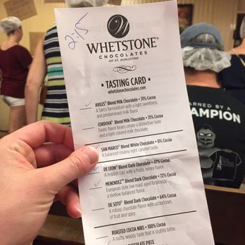 Whetstone Chocolates - Chocolate we tried on the tour are the ones with check marks - Chocolatiers & Shops Near Me - St. Augustine, Florida Whetstone Chocolates - Chocolate we tried on the tour are the ones with check marks - Chocolatiers & Shops Near Me - St. Augustine, Florida