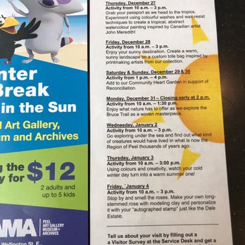 Peel Art Gallery Museum + Archives - Activities during winter break 2018-19. Gives a good idea of the types of programs offered throughout the year. - Museums Near Me - Brampton, Ontario