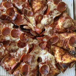Small pepperoni with 4 slices missing cheese