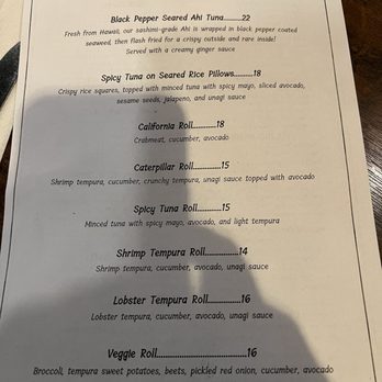 Bob Chinn's Crab House - Sushi menu 7-15-2024 - Seafood Near Me - Wheeling, Illinois