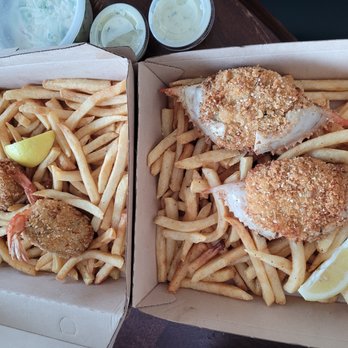 Pappas Seafood House - Stuffed Shrimp and Stuffed Crab along with a bed of fries - Seafood Near Me - Webster, Texas