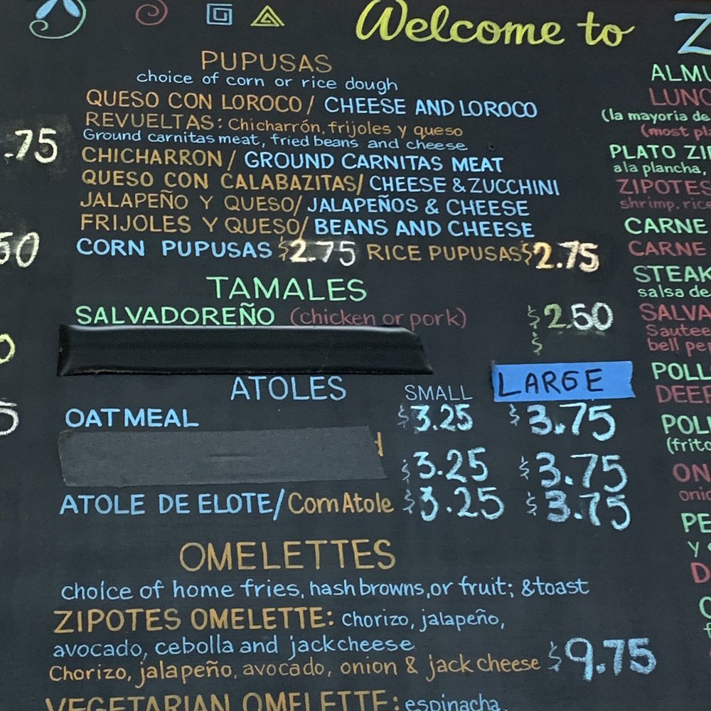 Zipotes Restaurant - Pupusas options and price - Salvadoran Near Me - Redwood City, California Zipotes Restaurant - Pupusas options and price - Salvadoran Near Me - Redwood City, California