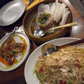 Hanuman Thai Eatery - The son-in-law eggs, Green papaya salad, Hanuman's ceviche - Thai Near Me - Costa Mesa, California