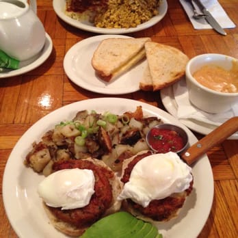 Mesa Cafe - crab cake benedict w/ Chipotle Hollandaise on the side - $13.25 - Breakfast & Brunch Near Me - Santa Barbara, California