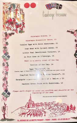 Menu photo 1 L'Auberge Bressane Paris, 75 Menu photo 1 L'Auberge Bressane Paris, 75