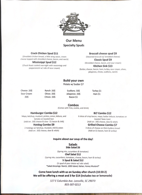 Menu photo 1 The Spud Stop Leesville, SC Menu photo 1 The Spud Stop Leesville, SC