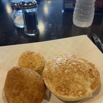 Brazilian Grill & Bakery - Bakery counter item (chicken & cream cheese stuffed on left. Heart of palms pie on right) - Brazilian Near Me - Columbus, Ohio