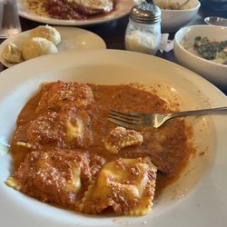 Cheese ravioli with the pink sauce.