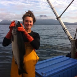 Sitka Seafood Market - Captain Sara with a troll-caught king salmon, fishing outside of Sitka, AK!