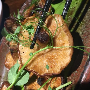 Kyu - GRILLED SHITAKE MUSHROOMS wasabi, english peas, brown butter and ponzu - Asian Fusion Near Me - Miami, Florida Kyu - GRILLED SHITAKE MUSHROOMS wasabi, english peas, brown butter and ponzu - Asian Fusion Near Me - Miami, Florida