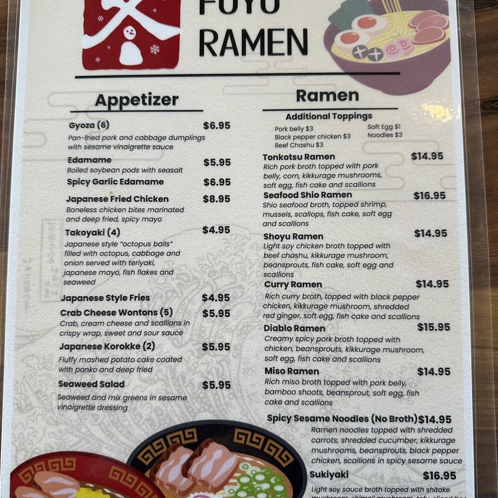 Fuyu Ramen - Menu - Ramen Near Me - Aurora, Colorado