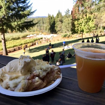 Apple Hill Growers Association - You need this in your life! French Apple pie a la mode and Apple cider + this view @ Delfino Farms - Fruits & Veggies Near Me - Camino, California