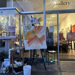 Roberta Ahrens Studio - Roberta's live painting display for her painting demo event outside of the gallery.