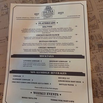 Solera Tap House - Menu - Pubs Near Me - Burdett, New York