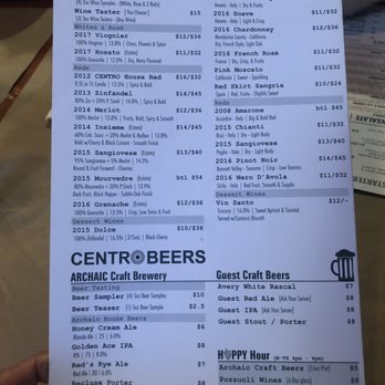 Centro - Menu - Breweries Near Me - Tustin, California