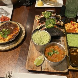 ahi tuna tacos and flame queso with the salsa flight
