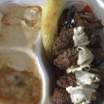 Mana Mana Middle Eastern Restaurant - Kebab plate. Take out I leaned it by accident why the oil in the hummus and egg plant - Mediterranean Near Me - Clearwater, Florida