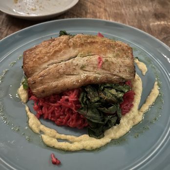 Bloom Southern Kitchen - Pan-seared mahi mahi over beet-infused rice - Southern Near Me - Chester Springs, Pennsylvania Bloom Southern Kitchen - Pan-seared mahi mahi over beet-infused rice - Southern Near Me - Chester Springs, Pennsylvania