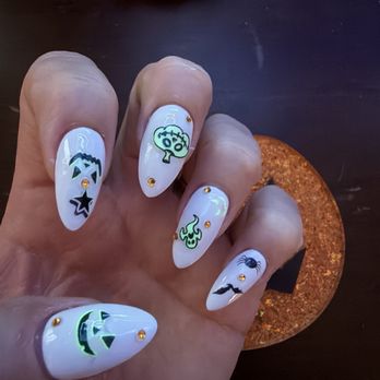 Hayden Nails &Spa - Gel-x nails, gems, almond shape, stickers glow in dark - Waxing Near Me - Scottsdale, Arizona