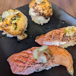 Hella Sushi - Seared scallops and seared salmon belly nigri