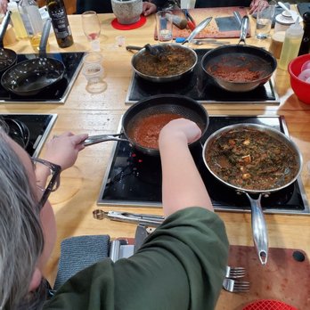 The Learning Kitchen - Saag Paneer on the right and the butter sauce on left - Cooking Classes Near Me - West Chester, Ohio The Learning Kitchen - Saag Paneer on the right and the butter sauce on left - Cooking Classes Near Me - West Chester, Ohio
