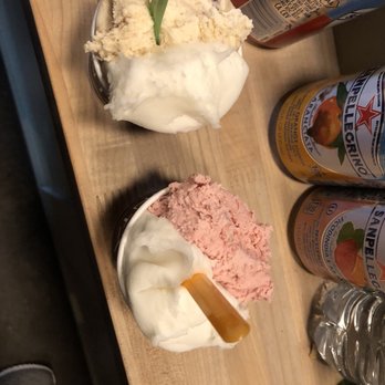 Bonta Gelato - Left side is lemon sorbet and peanut butter and chocolate fudge.  Right side is strawberry and lemon sorbet- so good!! - Gelato Near Me - Bend, Oregon