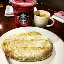 Starbucks - Cheese and Marmite Panini, Raspberry Frap and a double expresso