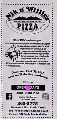 Menu photo 2 Nik n' Willie's Gardnerville, NV