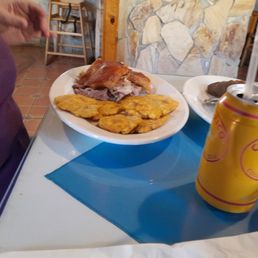 Tostones and pulled pork