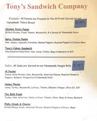 Menu photo 6 Tony's Sandwich Company Chesnee, SC Menu photo 6 Tony's Sandwich Company Chesnee, SC
