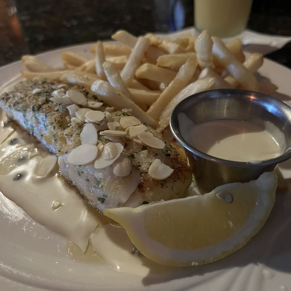 Pelican's Restaurant - Almond Crusted Halibut with lemon caper sauce - Seafood Near Me - Albuquerque, New Mexico Pelican's Restaurant - Almond Crusted Halibut with lemon caper sauce - Seafood Near Me - Albuquerque, New Mexico