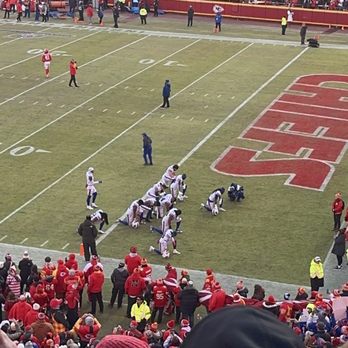 Arrowhead Stadium - Bills players praying before the game. - Stadiums & Arenas Near Me - Kansas City, Missouri