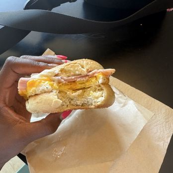 Bagel Kitchen - Bellclaire with egg, cheddar cheese, and ham on a plain bagel - Bagels Near Me - Grand Rapids, Michigan Bagel Kitchen - Bellclaire with egg, cheddar cheese, and ham on a plain bagel - Bagels Near Me - Grand Rapids, Michigan