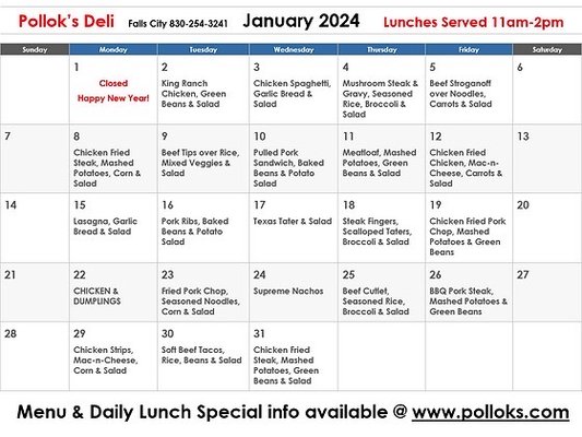 Menu photo 1 Pollok's Deli Falls City, TX