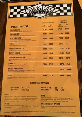 Menu photo 1 Gino's East - South Loop Chicago, IL Menu photo 1 Gino's East - South Loop Chicago, IL