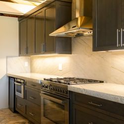 Apex Marble Granite Tile - Clearlake House; Full Height Backsplash with Natural Quartzite