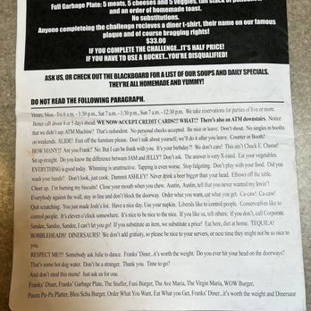 Franks Diner - Menu challenge - Diners Near Me - Kenosha, Wisconsin