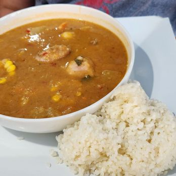 El Tren de Cano - Sancocho PR style. Thick broth with corn, potatoes, some beef. Real big portion. - Caribbean Near Me - Manati, Puerto Rico
