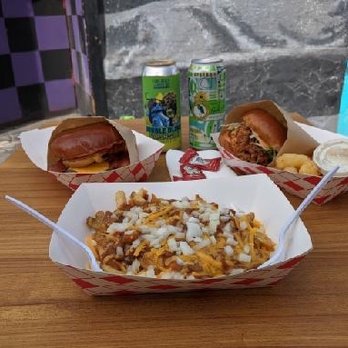 Sideburns - Chili fries, backyard burger, fried chicken sandwich, cheese curds and 2 awesome hazy IPA's. - Vegan Near Me - Long Beach, California Sideburns - Chili fries, backyard burger, fried chicken sandwich, cheese curds and 2 awesome hazy IPA's. - Vegan Near Me - Long Beach, California