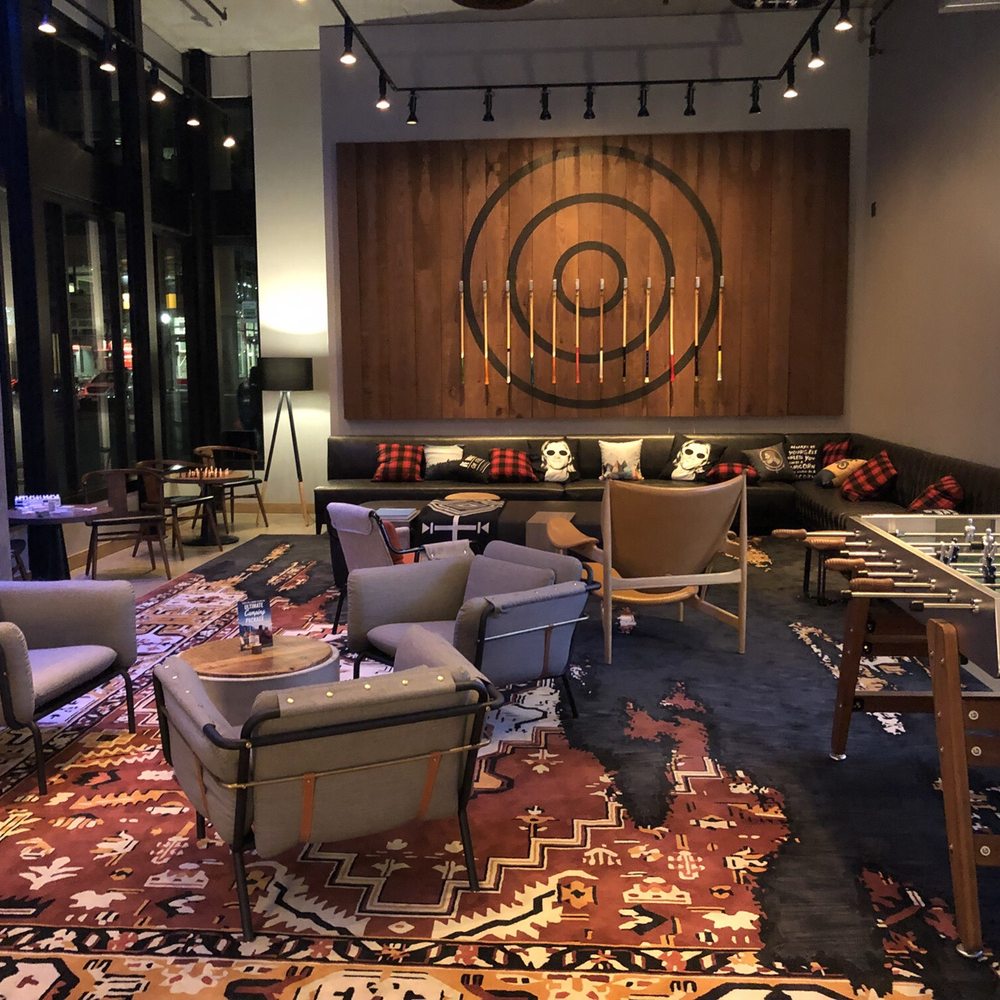 Moxy Seattle Downtown - One of the lounge areas - Hotels Near Me - Seattle, Washington