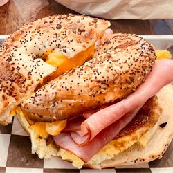 Alamo Coffee - Ham Houston Bagel Sandwich on an Everything Bagel