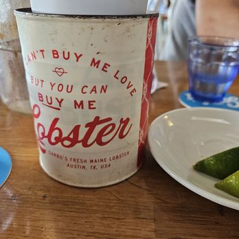 Garbo’s - Fun cup on table - Seafood Near Me - Austin, Texas
