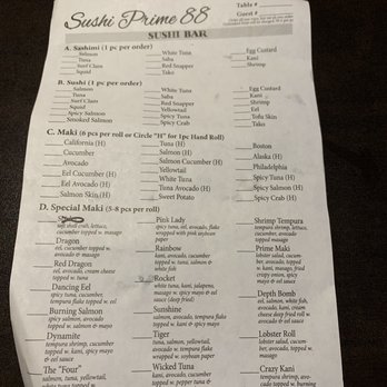 Sushi Prime 88 - The sushi bar menu - Sushi Bars Near Me - Clifton Park, New York Sushi Prime 88 - The sushi bar menu - Sushi Bars Near Me - Clifton Park, New York