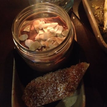 Kerasma Souvlaki Merchant - Dark chocolate & ouzo mouse with a flaked almond and kataifi pastry. Slurp - Greek Near Me - Newtown, NSW