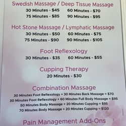 Family Massage - Menu of massage services