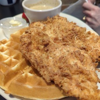 Jonathon's Diner - Chicken and waffles,huge and delicious with a side of spicy pepper gravy - New American Near Me - Dallas, Texas