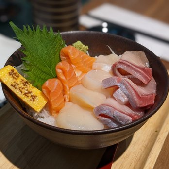 Hana Don - Make your own don - Salmon, Scallops, and Hamachi (Yellowtail) - Japanese Near Me - Markham, Ontario Hana Don - Make your own don - Salmon, Scallops, and Hamachi (Yellowtail) - Japanese Near Me - Markham, Ontario