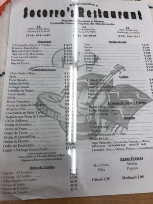 Menu photo 2 Socorro's Restaurant Van Nuys, CA