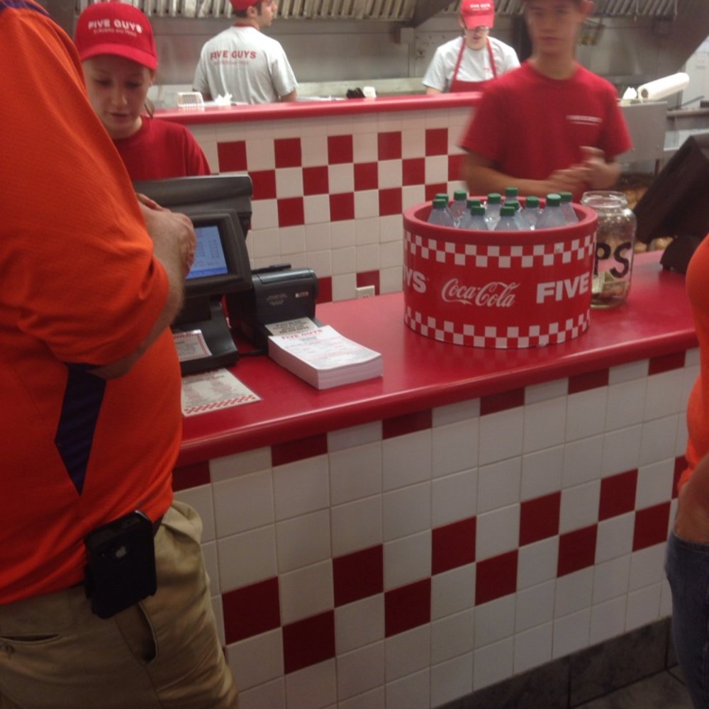 Five Guys - a group of people in a fast food restaurant - Burgers Near Me - Anderson, South Carolina Five Guys - a group of people in a fast food restaurant - Burgers Near Me - Anderson, South Carolina